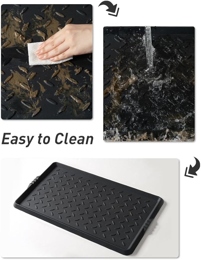 Boot-Tray Heavy Duty Rubber Mat with Lip Waterproof Shoe Mat Tray for Entryway Indoor Outdoor Multi Use Catch All Trays Entryway Shoe Storage 16x27.5 Inches