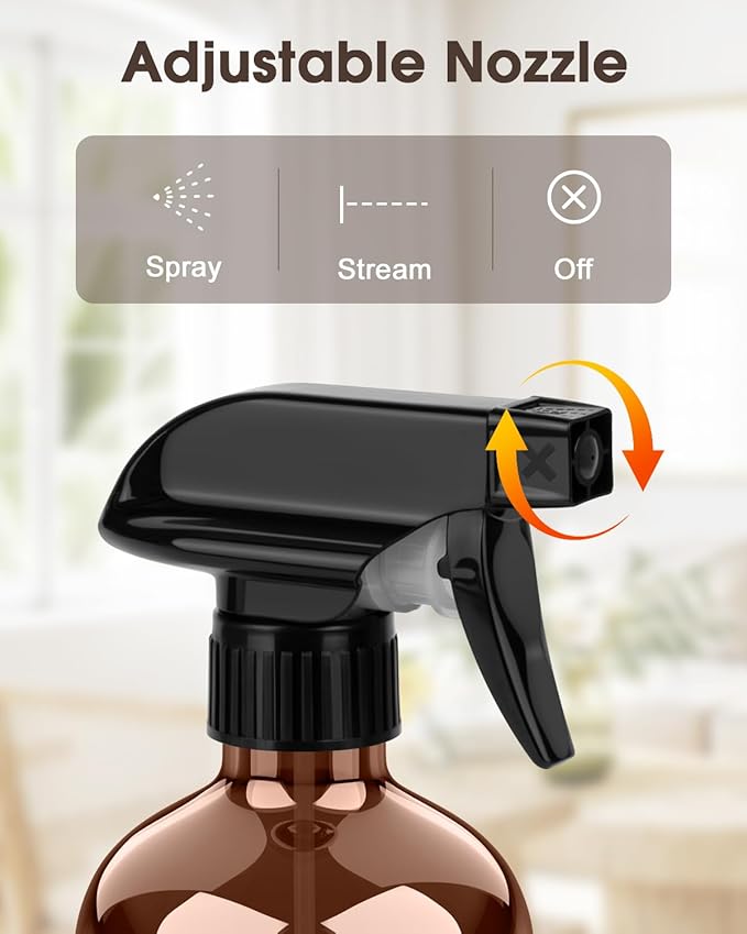 Bontip Glass Spray Bottle with Silicone Sleeve Protection, Amber Glass Spray Bottle Set for Window Cleaner Aromatherapy Facial Hydration Watering Flowers Hair Care 2 Pack/16 oz (Black & Grey, 16 oz)
