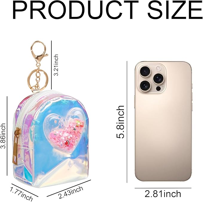 4Pcs Mini Backpack Keychain,Cute Cosmetic Bag for Women,TPU Clear Makeup Bag Key Pocket Lipstick Bag Card Holder Data Cable Organizer Zipper Pouch (Heart Crown Bow Star)