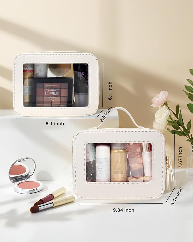 2Pcs Clear Makeup Bag for Women, Large Clear Toiletry Bag with Zipper Travel Cosmetic Case Portable Waterproof Makeup Pouch for Traveling Car Organizers Diaper Bag Organizer Pouches (Dual White)