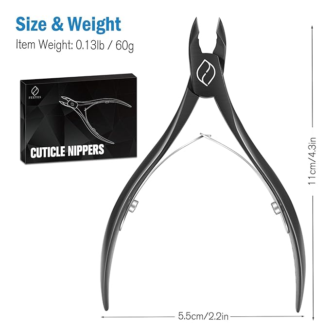 FERYES Cuticle Cutters 1/2 Jaw - Professional Stainless Steel Cuticle Clippers Nail Cuticle Remover Tool, Nail Dead Skin Clipper - BLACK