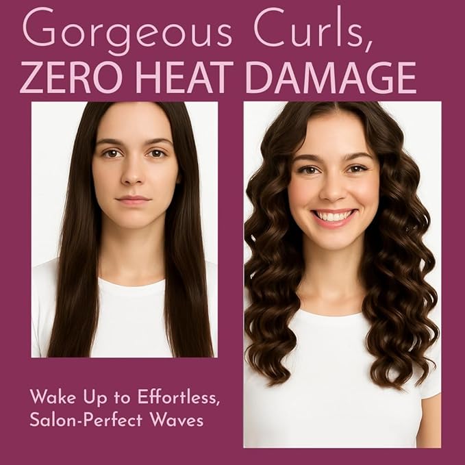Heatless Hair Curler Set – Satin Foam Curling Rods for Long & Short Hair, No-Heat Overnight Hair Rollers for Women, Includes 4 Jumbo Rods, Wrap Scarf, Clip, Scrunchies & Protective Covers (Black)