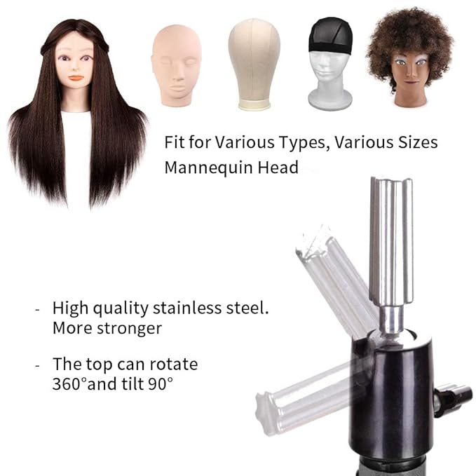 Wig Stand Tripod 55 Inch Metal Wig Mannequin Head Tripod Stand For Hairdressing Training Head Adjustable Wig Tripod Stand with Tool Tray (Mannequin Head Not Included)