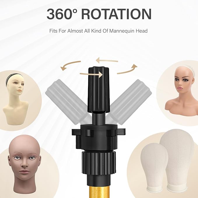 Wig Stand Tripod, 25 Inch Adjustable Mannequin Head Stand, Wig Head Stand for Training Heads And Canvas Block Head (Golden, Mannequin Head Not Included)