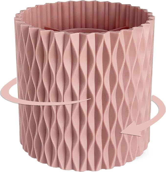Rotating Pencil Holder for Desk, 5 Slots Unique Pink Organizer Easthetic Desktop Supplies and Accessories for Women Girls, Pen Cup Caddy for Office Home Art Supply