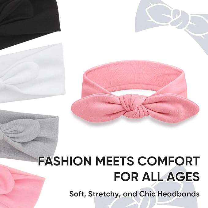 DRESHOW 4 Pack Headbands for Women Bow Knotted Hair Band Facial Cloth Rabbit Ears Running Sport Elastic Hair Wrap