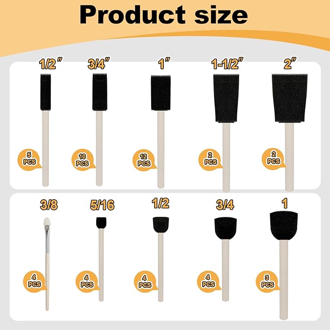 50pcs Round Stencil Brush and Small Foam Brush Set with High Density Foam for Small Crafting(5/16", 1/2", 3/4", 1", 1-1/2", 2")