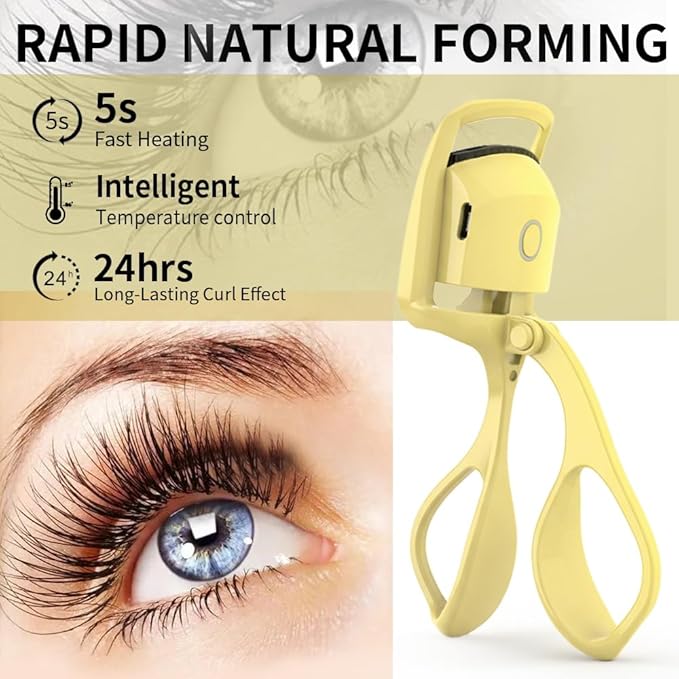 Heated Eyelash Curler, Fast 5s Heat up, 24 Hours Long Lasting, Rechargeable Electric Lash Curler, Temperature Control, Safe Anti-Burn Eye Lash Curler, Quick Natural Curling Lashes
