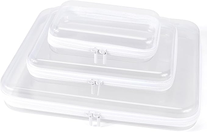 Clear Hard Shell Zipper Case, Clear Zipper Pouches Waterproof Makeup Organizer & Travel Toiletry Storage Bag, Plastic Pouch for Office, Home, White,3 Pack, LMS