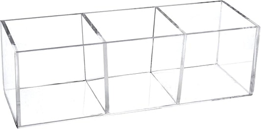 dedoot Acrylic Drawer Organizer, Clear 3 Compartment Makeup Organizer and Storage Small Clear Vanity Organizers for Makeup Brush, Home and Office Supplies, 7x2x2inch