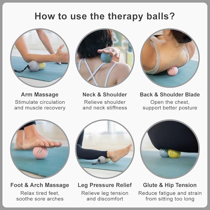 Therapy Massage Balls (2-Pack), High-Density Fascia Balls for Targeted Muscle Relaxation & Daily Recovery - 50D & 65D Hardness Options (Tranquil Blue + Dawn Yellow (65D+50D))