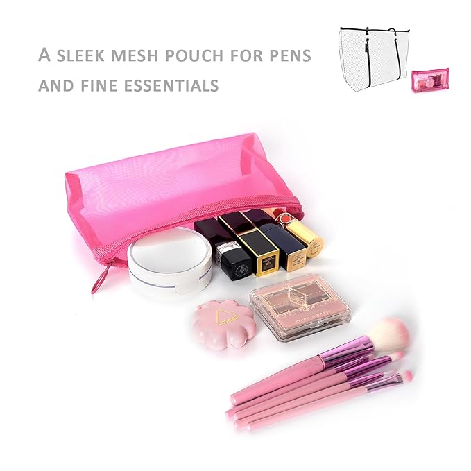 Patu Zipper Mesh Bags, Widened Long Case, 5 Pieces, Beauty Makeup Cosmetic Accessories Organizer, Travel Toiletry Kit Set Storage Pouch, Assorted Colors