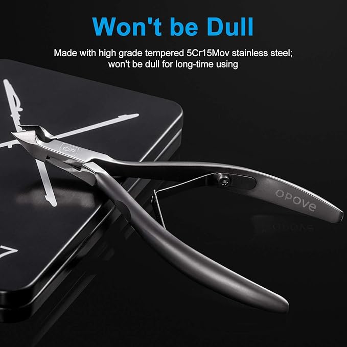 Cuticle Trimmer 3/4 Jaw Extremely Sharp Cuticle Nippers Scissors Stainless Steel Clippers Cutter Remover Pedicure Manicure Nail Tool, opove X7, Space Gray