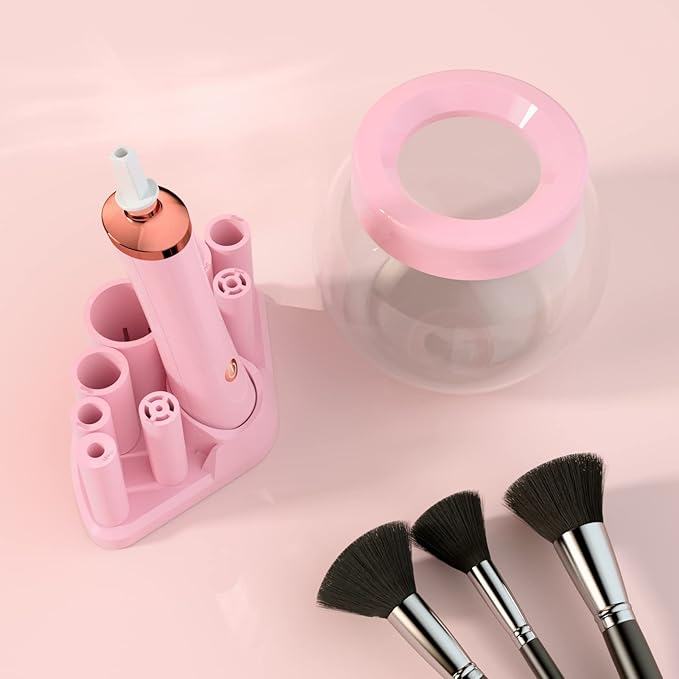 Makeup Brush Cleaner Dryer, Neeyer Super-Fast Electric Brush Cleaner Machine Automatic Brush Cleaner Spinner Pink color…