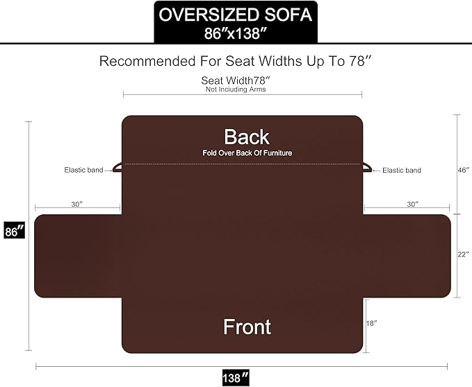 U-NICE HOME Large Sofa Cover Reversible Couch Cover for Dogs with Elastic Straps Water Resistant Furniture Protector for Pets Couch Cover for 4 Cushion Couch (Oversized Sofa, Dark Grey/Light Grey)