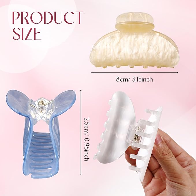 8 Pcs Large Acrylic Hair Claw Clips for Women Non-slip Strong Hold Jaw Clamps for Thick Thin Hair(French,Pastel Color)