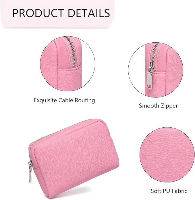 Makeup Bag Large Capacity Women's Classic Black Wash Bag Adjustable Partition Wash Brush and Cosmetic Carrying Bag (PU/Azalea Pink)
