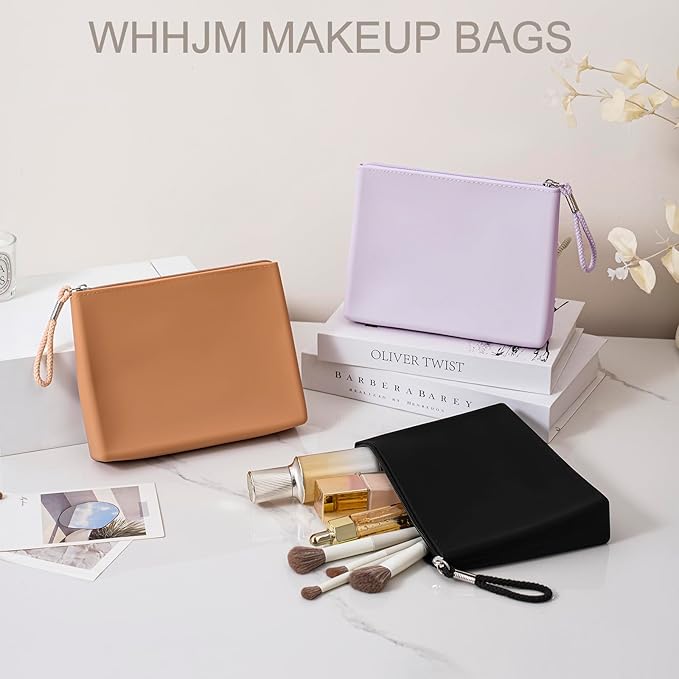 Silicone Makeup Bag for Purse Zipper Cosmetic Pouch Makeup Brush Holder Large Makeup Organizer Silicone Travel Pouch for Women (Light Purple)