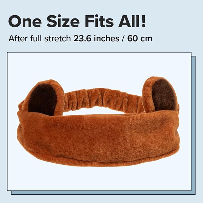 I DEW CARE Face Wash Headband - Brown Bear | Animal Head band for Face Washing & Skincare, Spa Day, Soft & Fuzzy, Cute for Makeup, Shower, Teen Girls Stuff, Teddy Bear Ears, (1 Count)
