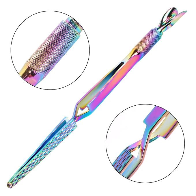 2PCS Colorful Stainless Steel Nail Art Tools Pinching Cuticle Pusher - Multifunction False Nail Shaping Tweezers Manicure Tool