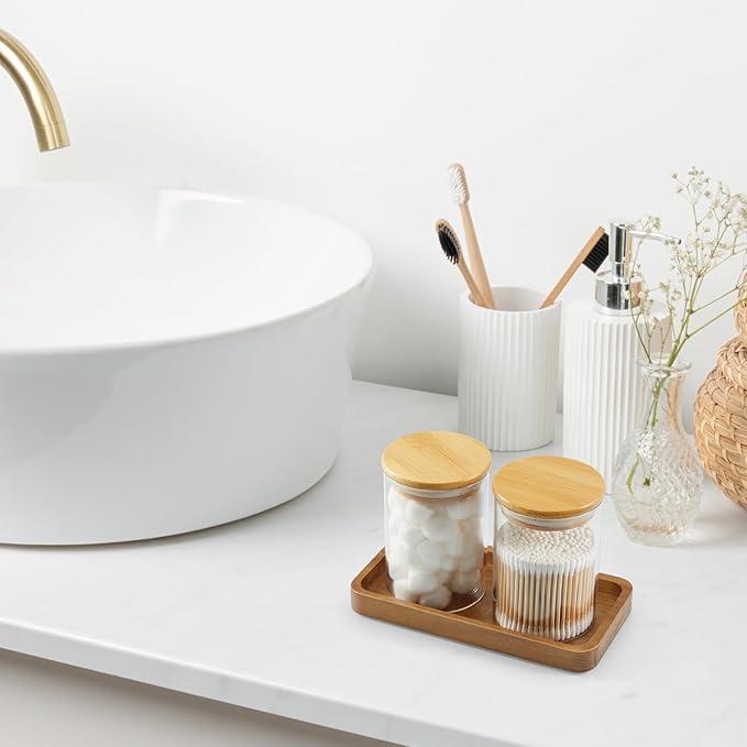 ALELION 8" Acacia Wood Bathroom Vanity Tray for Counter - Wood Tray for Dresser Tops Perfume Jewelry Candle Key Catchall - Small Kitchen Countertop Organizer for Soap Dispenser and Sponge Holder