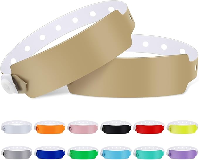 100pcs Colored Vinyl Wristbands, Waterproof & Security Wrist Bands for Events, Pool Parties & Outdoor Sports (Gold)