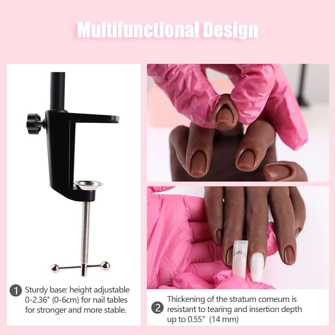 Nail Pratice Training Hand for Acrylic Nails with Stand Bracket,Soft Silicone Maniquin Hand, Flexible Bendable Nail Practice Fake Hand for Nails Art Practice Tool