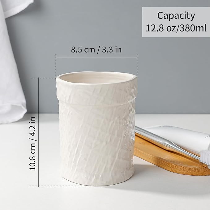 Toothbrush Holder, Tooth Brush Holder for Bathroom - Ceramic Toothbrush Cup Beige Toothbrush Holders Countertop, Makeup Brush Holder Pen Holder, 3.54" x 3.54" x 4.33", ANTIS'S HOME