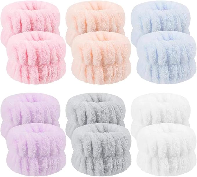 12Pcs Wrist Washband Set, Anmieciu Face Washing Wristbands, Microfiber Wrist Spa Wash Washband, Wrist Towels for Washing Face, Prevent Liquid from Spilling Down Your Arms.