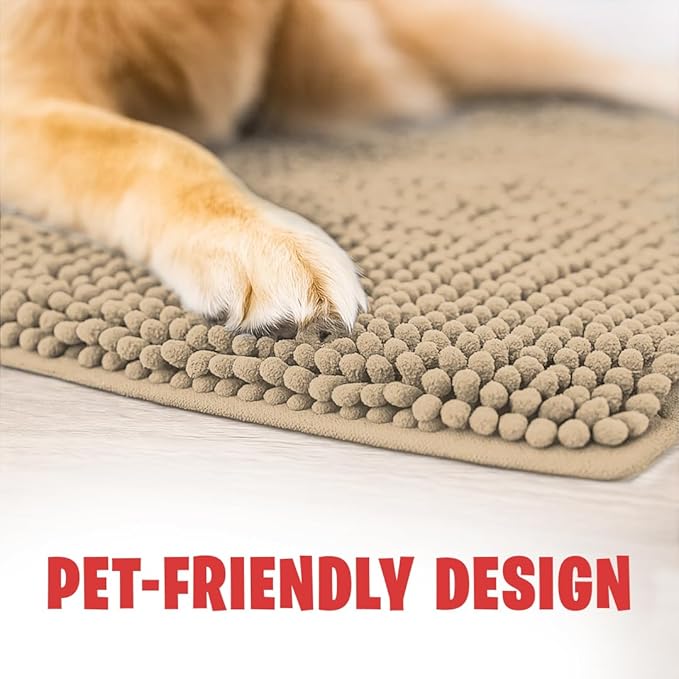 MudGuard Mat™ Dog Door Mat for Muddy Paws, Super Absorbent Microfiber, Non-Slip Indoor Mat, Quick Dry Chenille Mud Mat for Dogs & Entryway, Washable, Beige 24" x 60"