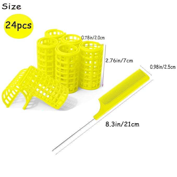 24PCS Plastic Heatless Hair Rollers Set 2.0cm/0.8in Yellow Self Grip Snap on Rollers Hairdressing Curlers Tools for DIY Hairdressing Hair Salon