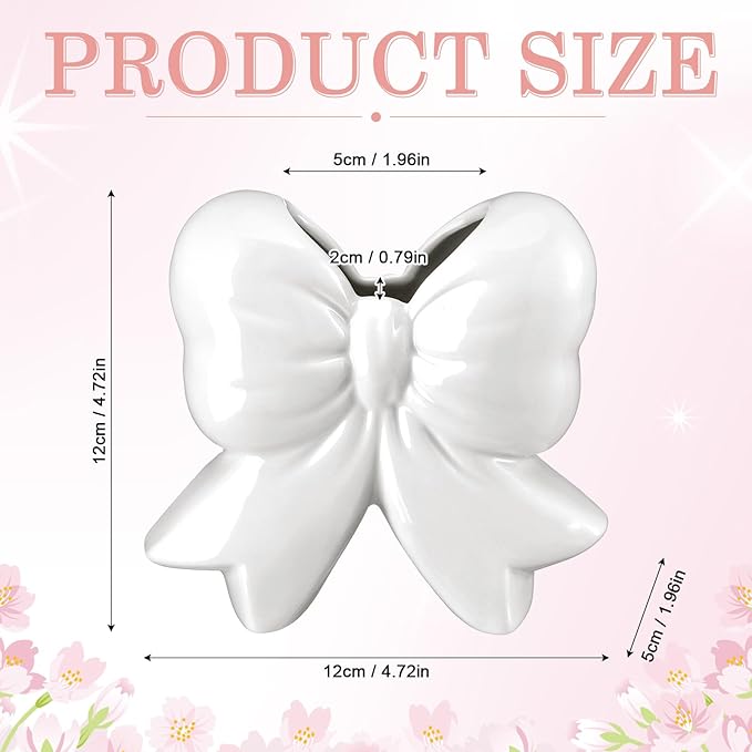 Bow Vase Coquette Ceramic Vase Pen Holder Makeup Brush Holder Contemporary Design Decorative Women Gift for Christmas Home Office Shelf Table Room(White,Small,Classic)