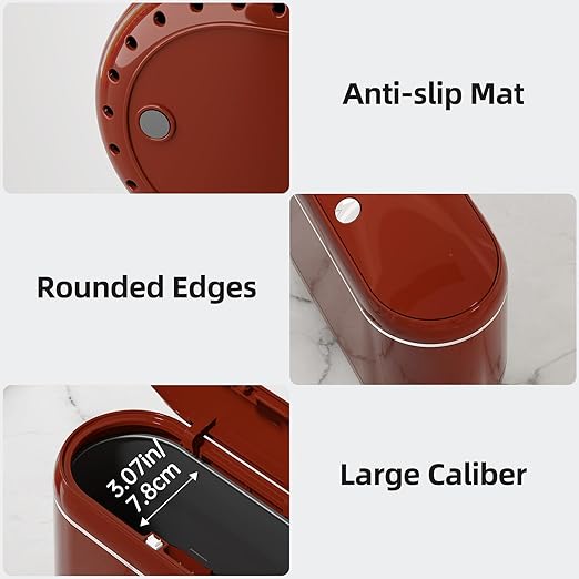 Mini Trash Can for Desk with 5 Rolls of Trash Bags, Small Press-Top Countertop Garbage Bin, Removable Waste Basket for Bedroom, Vanity, Coffee Table, Kitchen (Red Full-Lid)