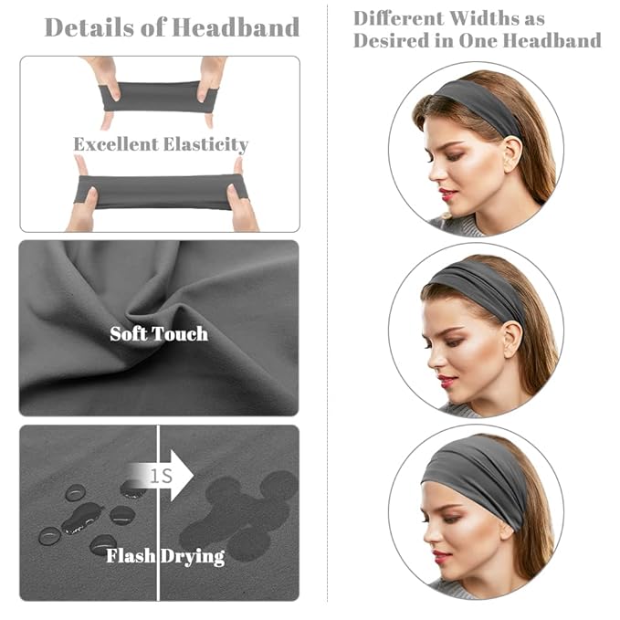 Fabric Headbands for Women, Sweat Bands Headbands for Sports, 12 Pieces