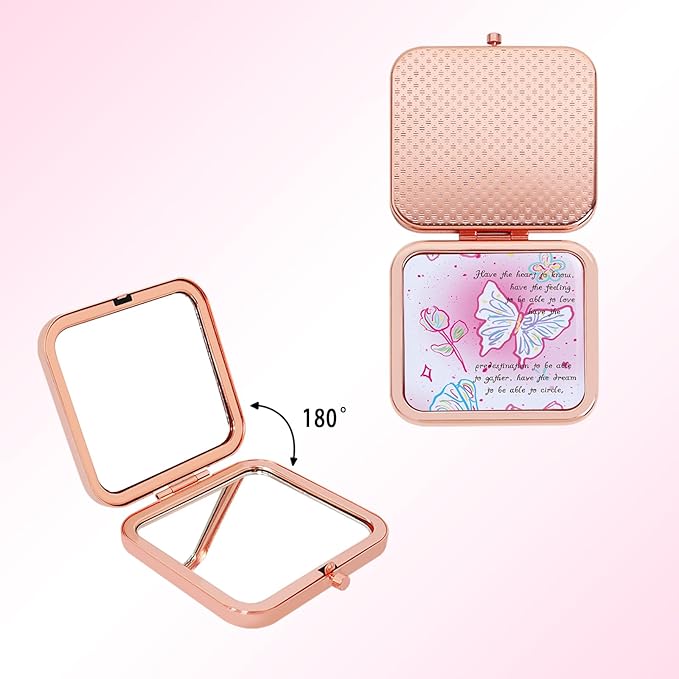 Compact Mirror with Folding Comb, 2-Sided 1X/2X Magnification, Pocket Travel Makeup Mirror for Women Girls, Small Portable Handheld Mirror, Travel Essentials, Gift Box
