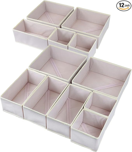 12 Pack Drawer Organizer Clothes, Foldable Fabric Dresser Organizer Closet Organizers and Storage Box for Underwear,Folded Clothes,Baby Clothing,Socks,Bra,Towels,Ties(12 Pack,Pink)