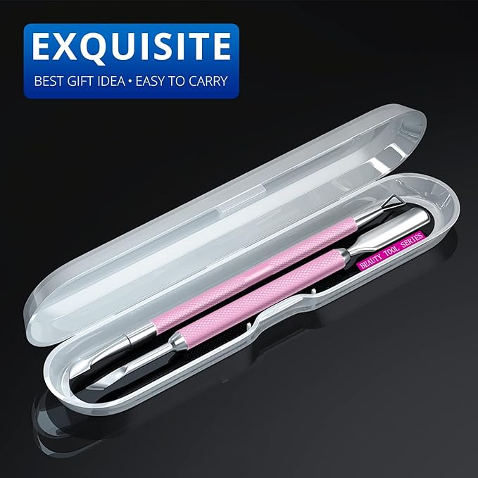 2PCS Metal Mauve/Pink Purple Cuticle Pusher and Cutter Remover Salon Quality Stainless Steel Gel Nail Polish Peeler Scraper Durable Manicure and Pedicure Cleaner Tool For Fingernail and Toenail