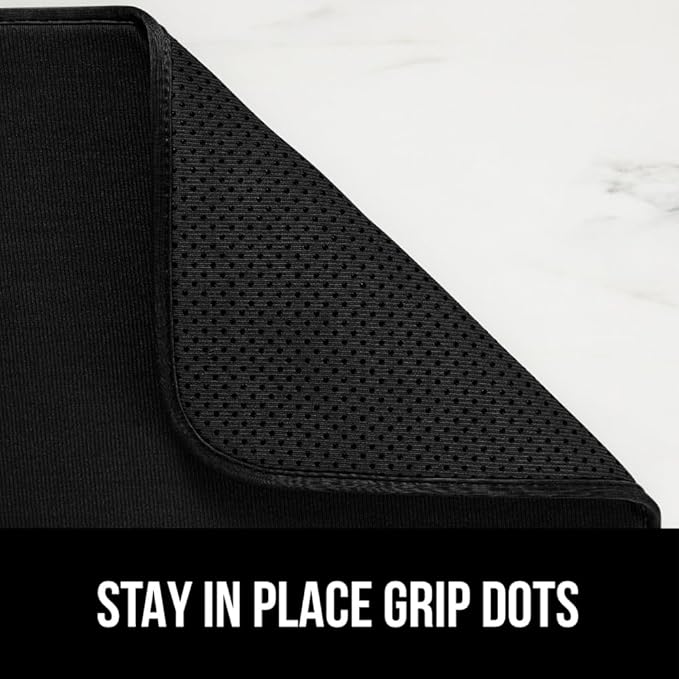 GORILLA GRIP Ultra Water Absorbent Microfiber Dish Drying Mat, Quick Dry Thick Mesh, Slip Resistant Pad for Sink Dishes or Under Rack, Kitchen Counter Accessories, 16x18, Machine Wash Mats, Black