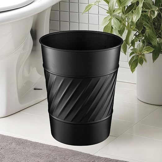Monarch Abode Metal Bathroom Trash Can – Waste Basket for Bedroom, Office Desk, & Dorm, Handcrafted Wave Embossed, Durable Decorative Black Small Trash Can Bathroom Garbage Bin Wastebasket