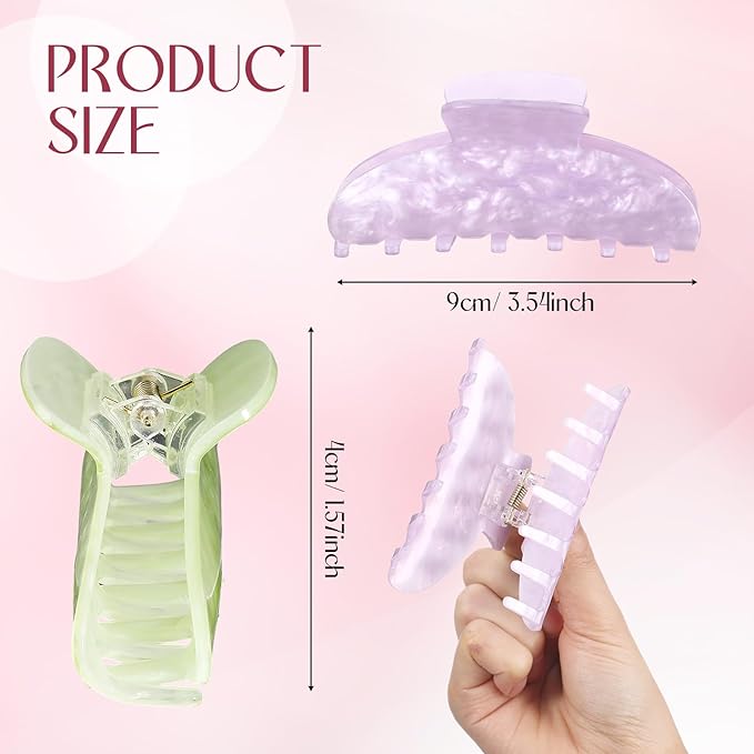 8 Pcs Large Acrylic Hair Claw Clips for Women Non-slip Strong Hold Jaw Clamps for Thick Thin Hair(Marble,Lush Color)