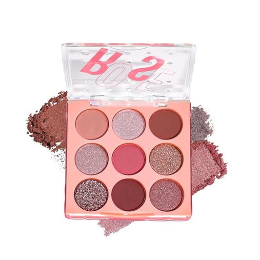 High Pigment 9-Color Rose Nude Brown Eyeshadow Palette–Matte, Shimmer & Glitter Shades Eye Shadow Kit,Long-Lasting Warm Neutrals for Soft Glam&Daily Wear,Blendable Travel-Friendly-Mauve Pink Burgundy