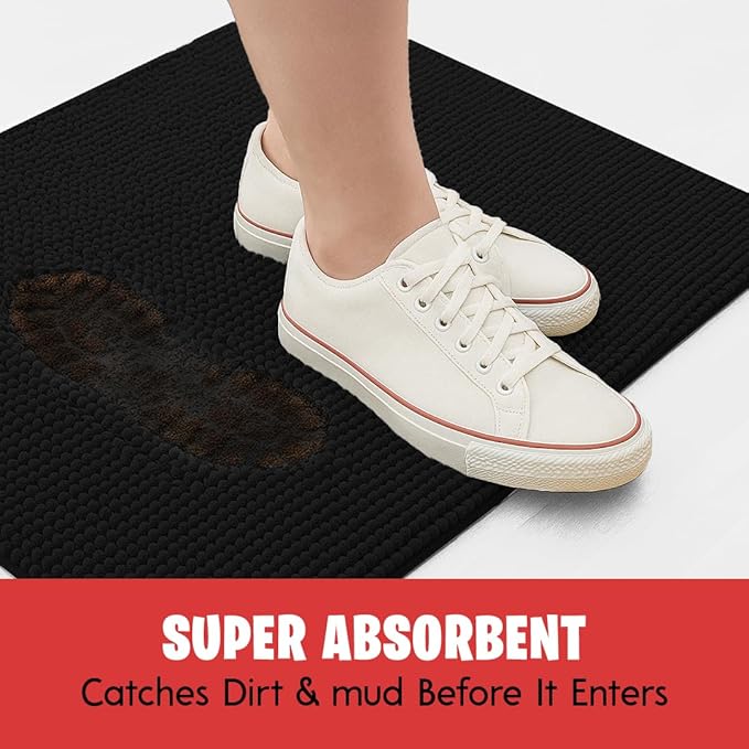 MudGuard Mat™ Dog Door Mat for Muddy Paws, Super Absorbent Microfiber, Non-Slip Indoor Mat, Quick Dry Chenille Mud Mat for Dogs & Entryway, Washable, Black 24" x 36"
