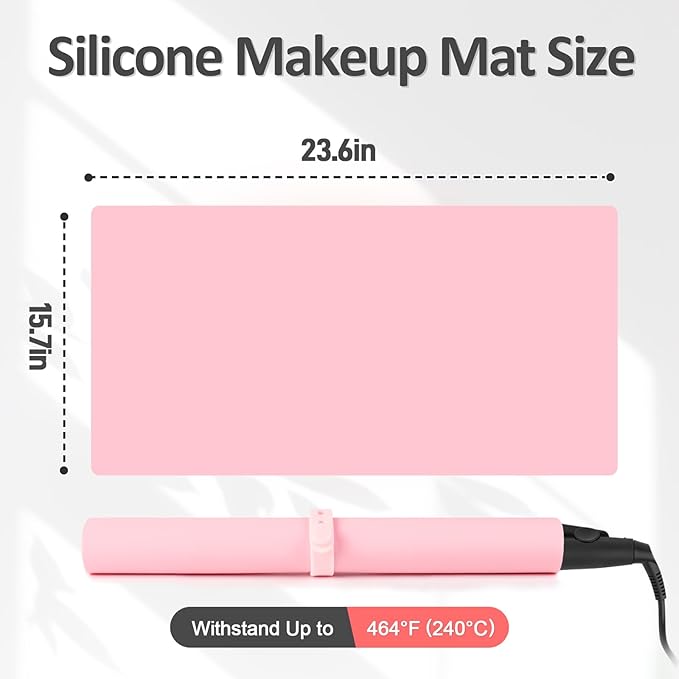 Silicone Makeup Mat for Vanity, 23.6" x 15.7" Heat Resistant Vanity Mat, Easy to Clean & Waterproof, Portable Makeup Accessories for Use While Traveling (Sakura Pink)