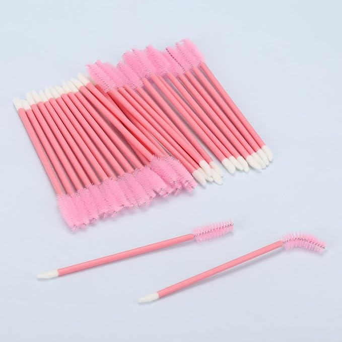 300 Pcs Disposable Mascara Wands Dual Ended Eyelash Brush Lip Brush, Lipstick Applicator Eyebrow Spoolies for Eyelash Extensions, Portable Makeup Brush for Eyebrow, Lip - Pink