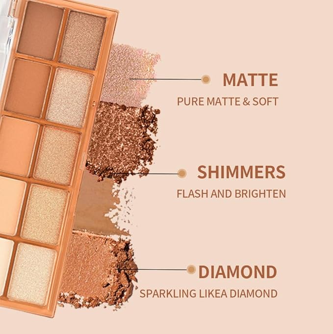 10 Neutral Nude Brown Eyeshadow Palette – High-Pigment Matte & Shimmer Eye Shades in Ivory Cream, Camel, Toffee & Champagne – Easy-Blend & Long-Lasting Shadow for Natural Daily Looks & Mature Eyes