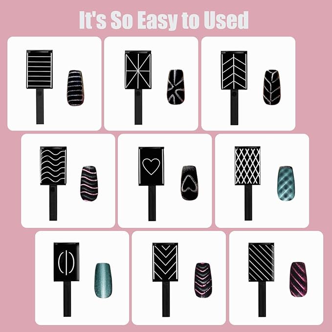 Nail Magnet for 3D Cat Eye Gel Nail Polish Magnet Tools, 11 Pcs Cat Eye Magnet for Nails,5 in 1 Nail Magnet for Nail Art with Silicone Case,Nail Magnet Pen Stripe Nail Magnet Wands for Nail Art DIY