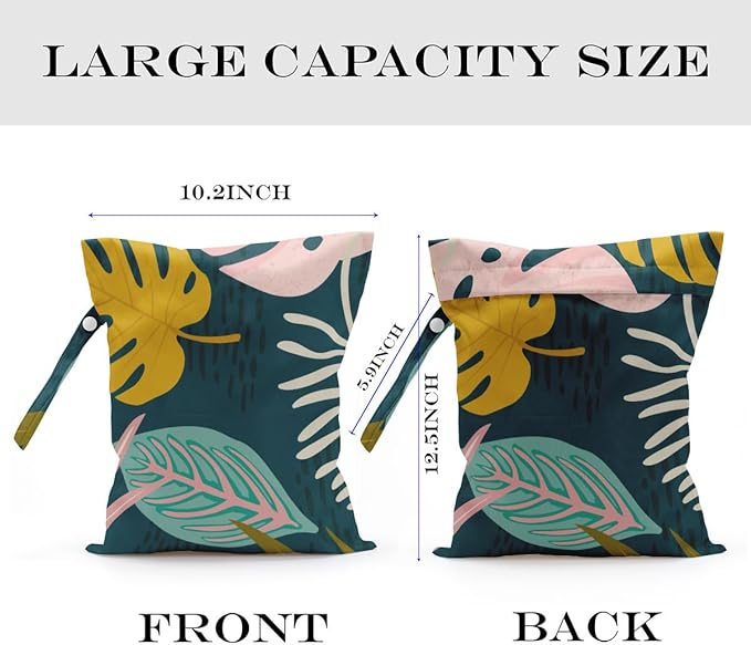 Wet Bag, Wet Dry Bag, Wet Bag for Swimsuit, Travel, Beach, Pool, Diapers, Dirty Yoga Gym Clothes, Makeup Bag, Waterproof Tropical Palm Leaves Decor Jungle Palm Leaf Favors