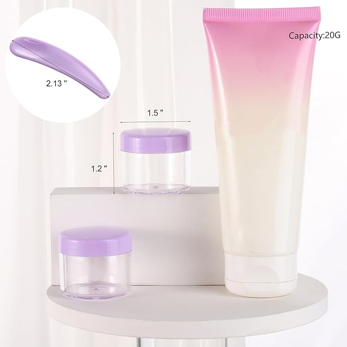 Refillable Cosmetic Sample Jars - 100 Pack 20g (0.7oz) Milti Color Small Travel Containers with Lids + 10 Mini Makeup Spatulas - BPA Free