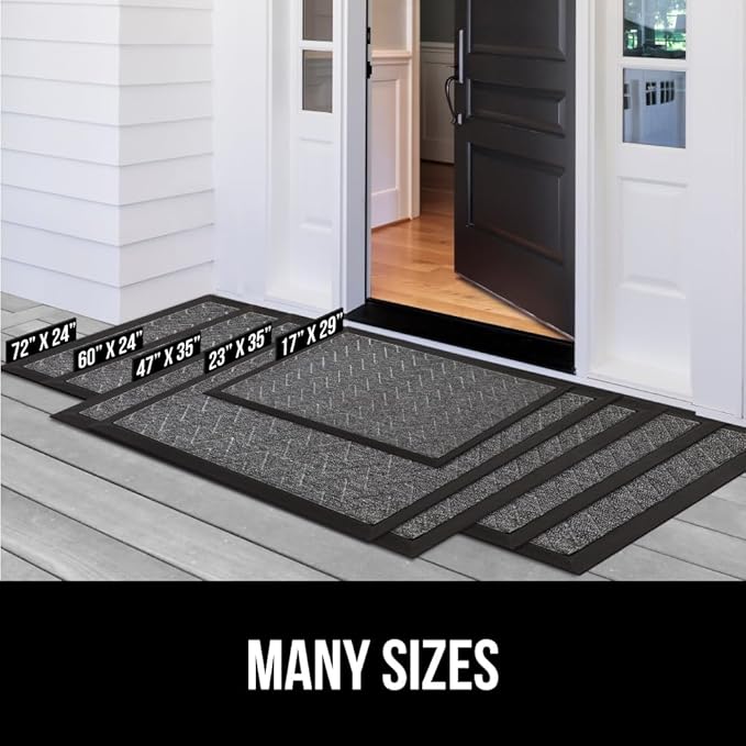 GORILLA GRIP 100% Waterproof All-Season WeatherMAX Doormat, 34x58, US Designed Natural Rubber, Stain and Fade Resistant, Low Profile Indoor Outdoor Door Mats, Easy Clean Patio Mat, Green Palm
