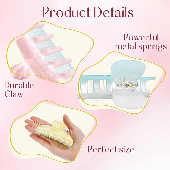 8 Pcs Large Acrylic Hair Claw Clips for Women Non-slip Strong Hold Jaw Clamps for Thick Thin Hair(Double Pinyin,Lovely Color)
